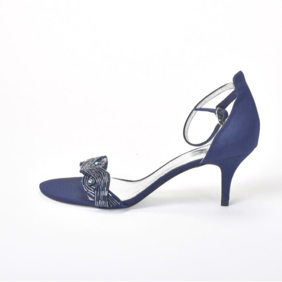 Adrianna Papell Women's Aerin Dress Sandal - Ankle Strap With Beaded Front, Metallic Faille, Low Heel